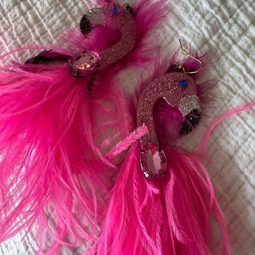 Handmade Flamingo feather earrings, hot pink statement dangles